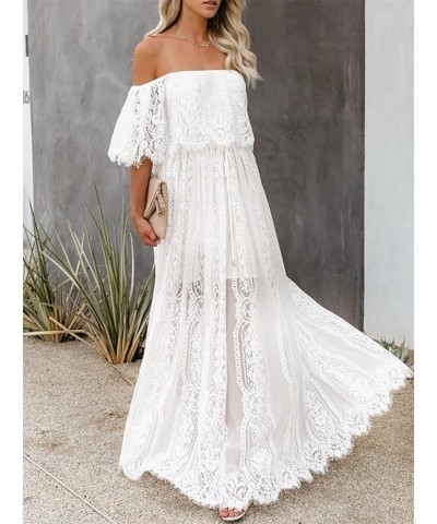 Women's Off The Shoulder Floral Lace Maxi Dress White Bridesmaid Wedding Party Maternity Photoshoot Long Dresses White $24.83...