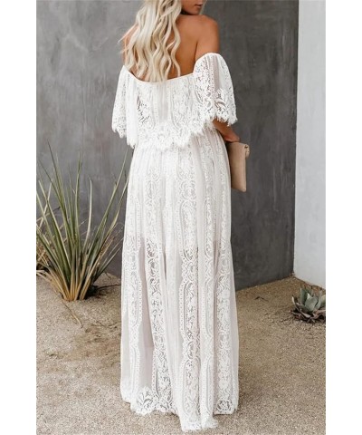 Women's Off The Shoulder Floral Lace Maxi Dress White Bridesmaid Wedding Party Maternity Photoshoot Long Dresses White $24.83...