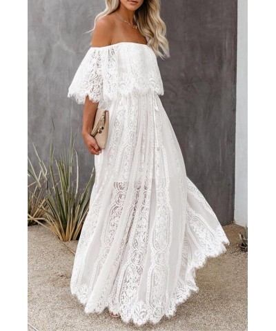 Women's Off The Shoulder Floral Lace Maxi Dress White Bridesmaid Wedding Party Maternity Photoshoot Long Dresses White $24.83...