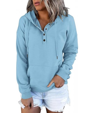 Button Collar Hoodies For Women Solid Color Cute Sweatshirts Long Sleeve Pullover Tops Trendy Fall Fashion 2023 J037-light Bl...