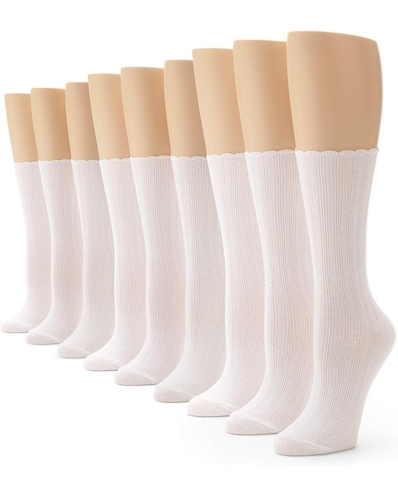 Women's Scallop Pointelle Crew Sock White - 9 Pair Pack $8.39 Socks
