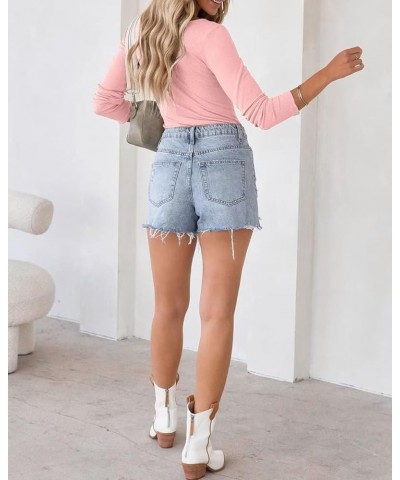 Summer Women's Scoop Neck Short Sleeve Shirts Ribbed Slim Fitted Casual Basic Top Blouses Long Sleeve Long-pink $12.47 Blouses