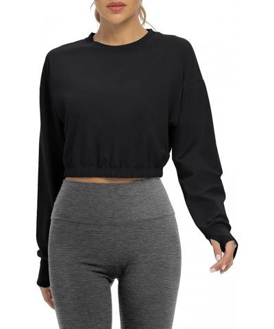 Long Sleeve Cropped Workout Shirts Athletic Gym Yoga Crop Tops for Women Black $13.49 Activewear