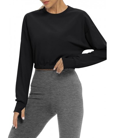 Long Sleeve Cropped Workout Shirts Athletic Gym Yoga Crop Tops for Women Black $13.49 Activewear