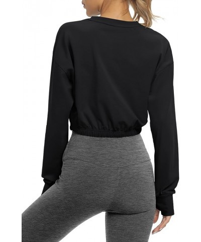 Long Sleeve Cropped Workout Shirts Athletic Gym Yoga Crop Tops for Women Black $13.49 Activewear