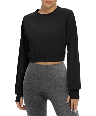 Long Sleeve Cropped Workout Shirts Athletic Gym Yoga Crop Tops for Women Black $13.49 Activewear