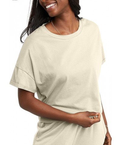 Women's Originals Boxy T-Shirt with Rolled Sleeves, 100% Cotton Crop Top Natural $8.50 T-Shirts