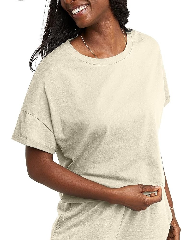 Women's Originals Boxy T-Shirt with Rolled Sleeves, 100% Cotton Crop Top Natural $8.50 T-Shirts