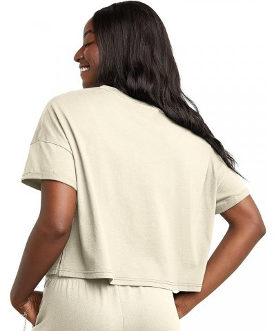 Women's Originals Boxy T-Shirt with Rolled Sleeves, 100% Cotton Crop Top Natural $8.50 T-Shirts