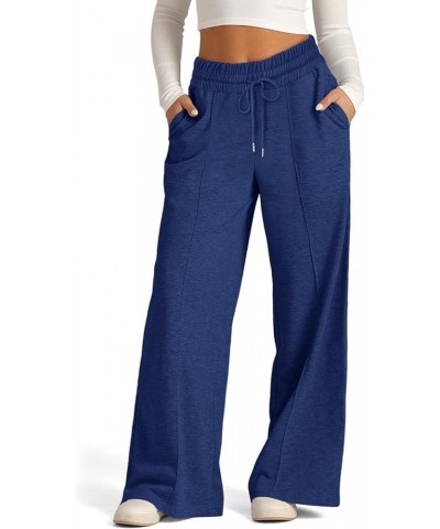 Womens Cargo Sweatpants Wide Leg Pants for Women High Waisted Lounge Baggy Jogger with Pockets Outifits Ab-dark Blue $8.49 Pants