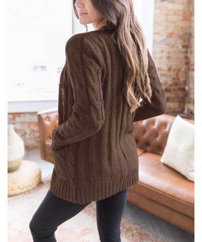 Women's 2024 Fall Long Sleeve Cable Knit Sweater Open Front Cardigan Button Loose Outerwear Coffee $22.09 Sweaters