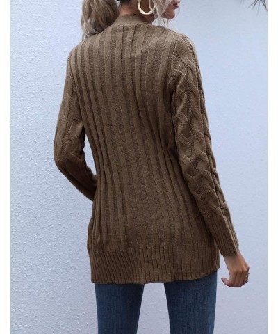 Women's 2024 Fall Long Sleeve Cable Knit Sweater Open Front Cardigan Button Loose Outerwear Coffee $22.09 Sweaters