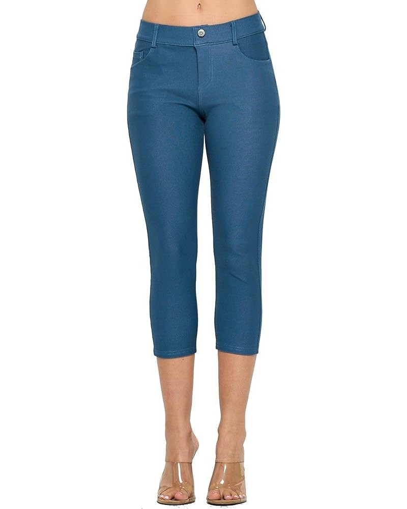 Women's 5 Pocket Capri Jeggings - Pull On Skinny Stretch Colored Jean Leggings with Plus Size Options Teal $13.44 Leggings