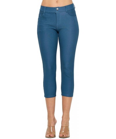 Women's 5 Pocket Capri Jeggings - Pull On Skinny Stretch Colored Jean Leggings with Plus Size Options Teal $13.44 Leggings