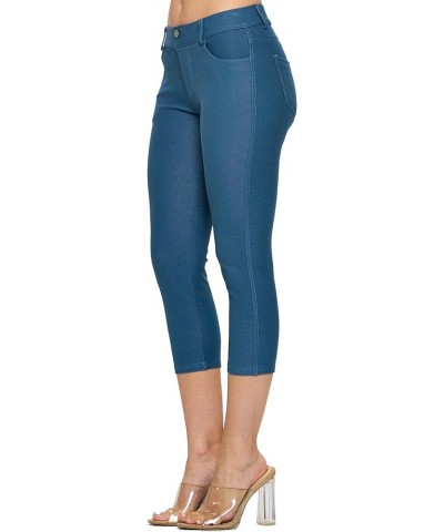 Women's 5 Pocket Capri Jeggings - Pull On Skinny Stretch Colored Jean Leggings with Plus Size Options Teal $13.44 Leggings