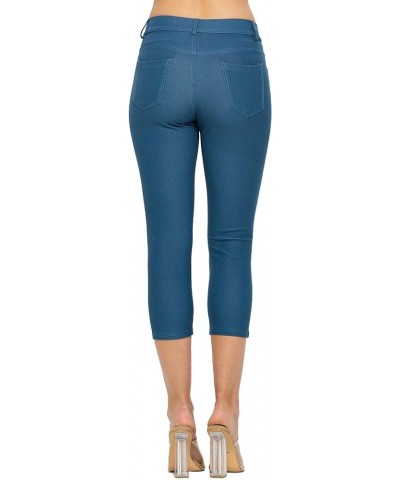 Women's 5 Pocket Capri Jeggings - Pull On Skinny Stretch Colored Jean Leggings with Plus Size Options Teal $13.44 Leggings