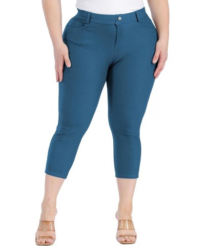 Women's 5 Pocket Capri Jeggings - Pull On Skinny Stretch Colored Jean Leggings with Plus Size Options Teal $13.44 Leggings