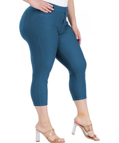 Women's 5 Pocket Capri Jeggings - Pull On Skinny Stretch Colored Jean Leggings with Plus Size Options Teal $13.44 Leggings