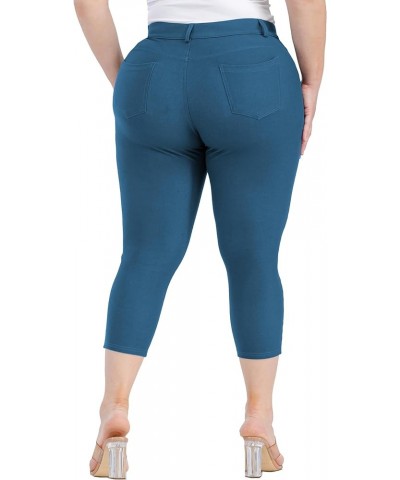 Women's 5 Pocket Capri Jeggings - Pull On Skinny Stretch Colored Jean Leggings with Plus Size Options Teal $13.44 Leggings