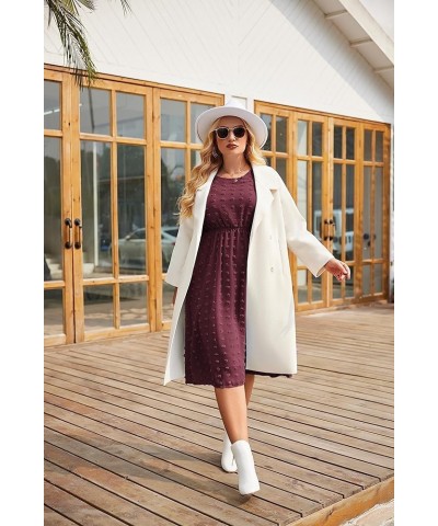 Women's Plus Size Swiss Dot Long Sleeve Chiffon Dress Flowy High Waist A Line Ruffle Babydoll Midi Dresses 16W-24W Wine Red $...