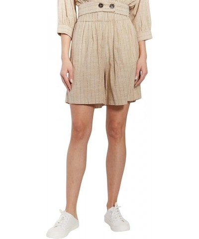 Women's High Rise Pull on Bermuda Shorts with Elastic Waistband and Functional Pockets Beige/Brown Stripe $15.28 Shorts