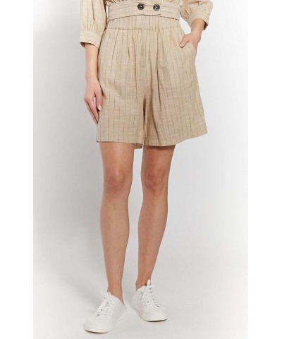 Women's High Rise Pull on Bermuda Shorts with Elastic Waistband and Functional Pockets Beige/Brown Stripe $15.28 Shorts