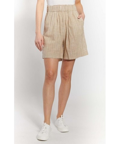 Women's High Rise Pull on Bermuda Shorts with Elastic Waistband and Functional Pockets Beige/Brown Stripe $15.28 Shorts