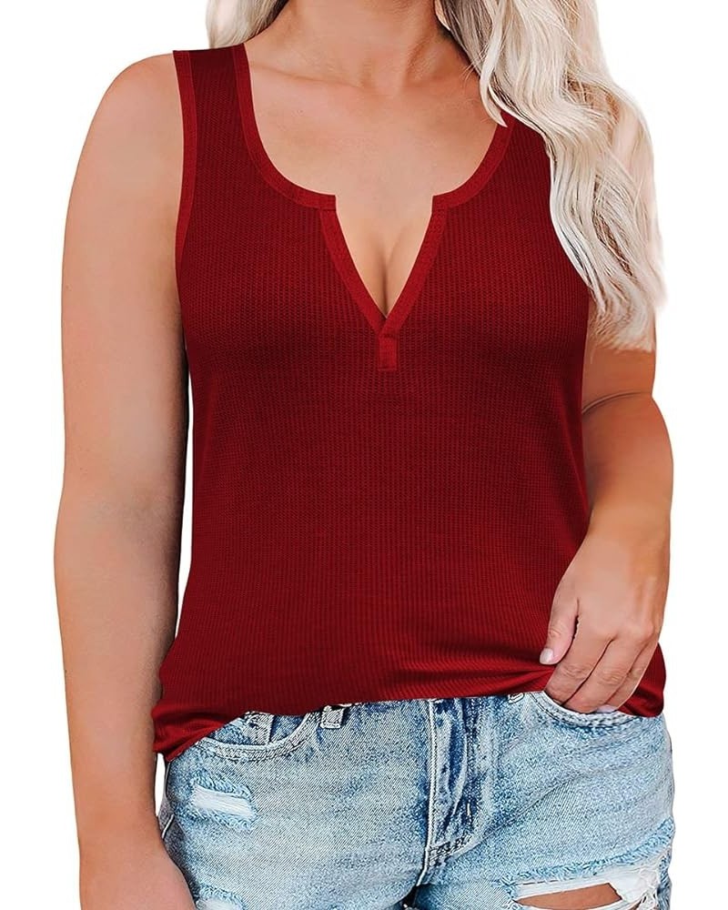 Plus SizeTank Tops for Women Colorblock Shirt V Neck Sleeveness Tunic Casual Summer Cami Shirts Sexy Blouses A15-red $13.24 T...