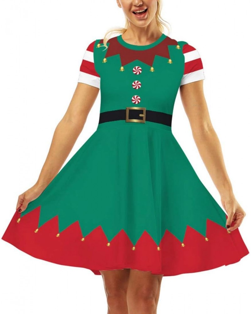 Women's Christmas 3D Green and Red Short Sleeve Casual Dress L/XL 32 $16.42 Dresses