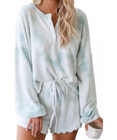 Womens Lounge Sets 2 Piece Pajamas Set Long Sleeve Tops and Shorts Sleepwear Tie Dye Printed Nightwear Sky Blue $19.00 Sleep ...