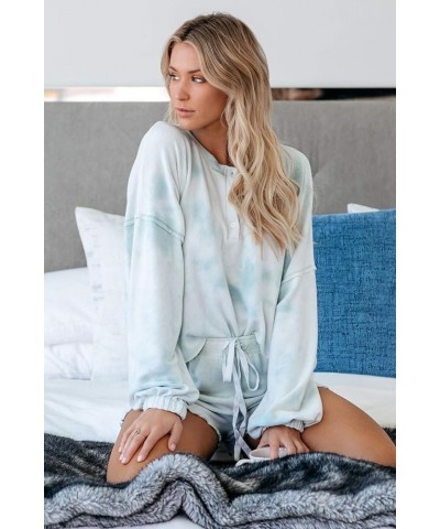 Womens Lounge Sets 2 Piece Pajamas Set Long Sleeve Tops and Shorts Sleepwear Tie Dye Printed Nightwear Sky Blue $19.00 Sleep ...