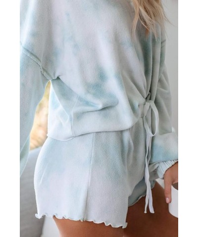 Womens Lounge Sets 2 Piece Pajamas Set Long Sleeve Tops and Shorts Sleepwear Tie Dye Printed Nightwear Sky Blue $19.00 Sleep ...