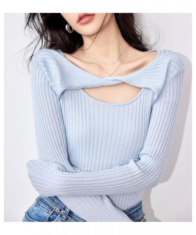 Women's Pullover Sweaters Fall Long Sleeve Cutout Knit Tops Casual Blouse 24328 Blue $12.59 Sweaters