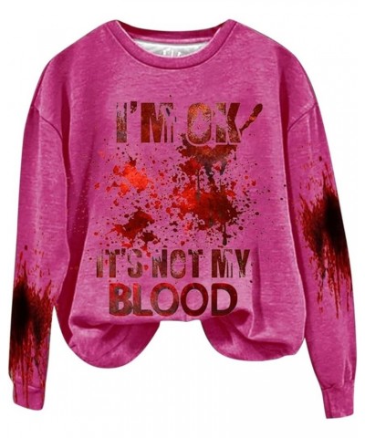 Women's Oversized Sweatshirt Halloween Bloodstained Pullover Hoodies Printed I'm Ok It's Not My Blood Fall Women's Shirt Hot ...