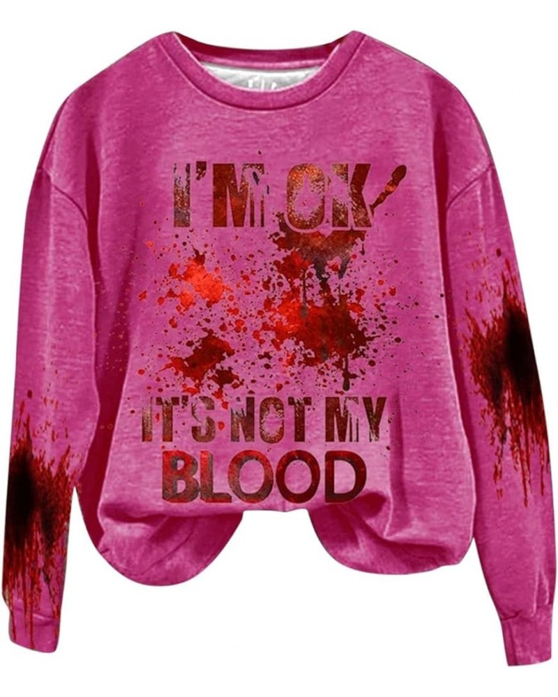 Women's Oversized Sweatshirt Halloween Bloodstained Pullover Hoodies Printed I'm Ok It's Not My Blood Fall Women's Shirt Hot ...