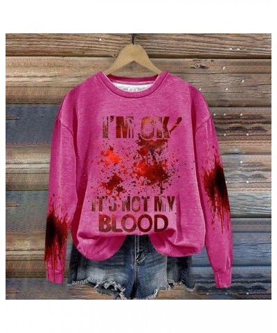 Women's Oversized Sweatshirt Halloween Bloodstained Pullover Hoodies Printed I'm Ok It's Not My Blood Fall Women's Shirt Hot ...