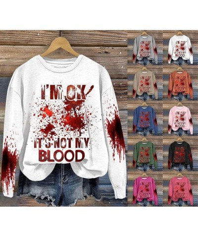 Women's Oversized Sweatshirt Halloween Bloodstained Pullover Hoodies Printed I'm Ok It's Not My Blood Fall Women's Shirt Hot ...