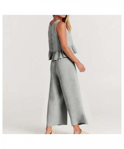 2 Piece Outfits for Women Summer Linen Tank Crop Tops Wide Leg Pants Sets Dressy Vacation Outfits with Pockets F-gray $7.79 A...