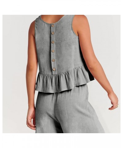 2 Piece Outfits for Women Summer Linen Tank Crop Tops Wide Leg Pants Sets Dressy Vacation Outfits with Pockets F-gray $7.79 A...