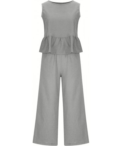 2 Piece Outfits for Women Summer Linen Tank Crop Tops Wide Leg Pants Sets Dressy Vacation Outfits with Pockets F-gray $7.79 A...