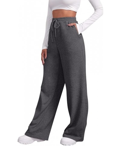 Women Drawstring Low Waisted Straight Leg Sweatpants Yoga Wide Leg Pants Baggy Lounge Pants with Pockets 01-dark Gray $10.15 ...