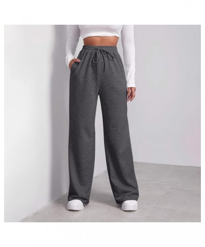 Women Drawstring Low Waisted Straight Leg Sweatpants Yoga Wide Leg Pants Baggy Lounge Pants with Pockets 01-dark Gray $10.15 ...