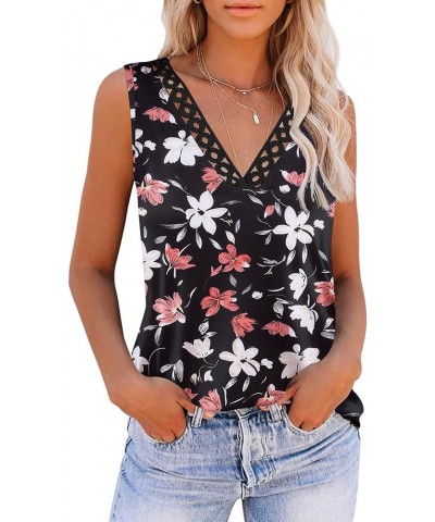 Women 2024 V Neck Lace Tank Tops Summer Floral Print Loose Fit Tops Sleeveless Shirts Casual Trendy Blouse Print 8 $10.29 Tops