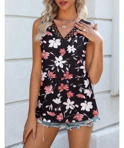 Women 2024 V Neck Lace Tank Tops Summer Floral Print Loose Fit Tops Sleeveless Shirts Casual Trendy Blouse Print 8 $10.29 Tops