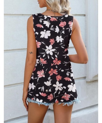 Women 2024 V Neck Lace Tank Tops Summer Floral Print Loose Fit Tops Sleeveless Shirts Casual Trendy Blouse Print 8 $10.29 Tops