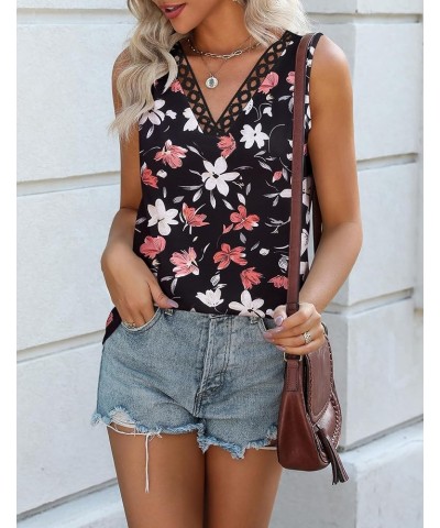 Women 2024 V Neck Lace Tank Tops Summer Floral Print Loose Fit Tops Sleeveless Shirts Casual Trendy Blouse Print 8 $10.29 Tops