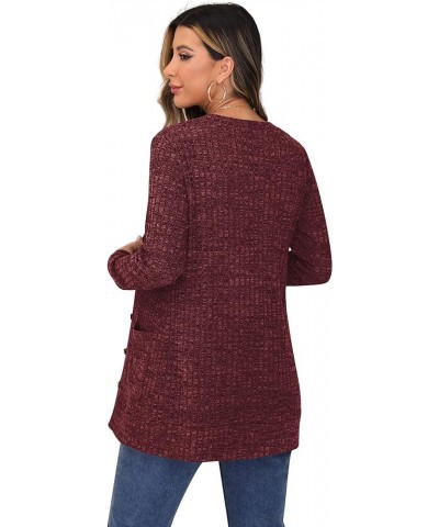 Women's Long Sleeve Open Front Cardigan Button Down Ribbed Lightweight Knit Outerwear with Pocket 03 Wine Red $19.26 Sweaters