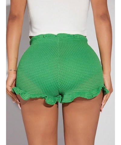 Women's Crochet Ruffle Hem Shorts Elastic Waist Casual Summer Shorts Green $11.25 Shorts