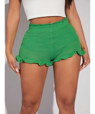 Women's Crochet Ruffle Hem Shorts Elastic Waist Casual Summer Shorts Green $11.25 Shorts