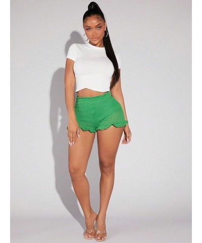 Women's Crochet Ruffle Hem Shorts Elastic Waist Casual Summer Shorts Green $11.25 Shorts